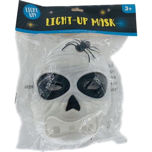 Light Up Kids Face Mask Children Halloween White Black Skull Front Battery - Picture 1 of 7